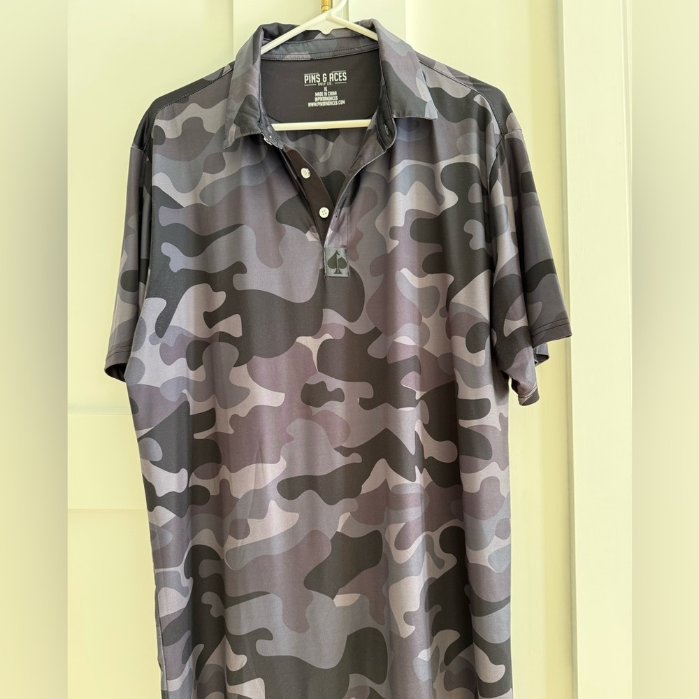 Pins & Aces Black Camouflage Golf Polo Shirt